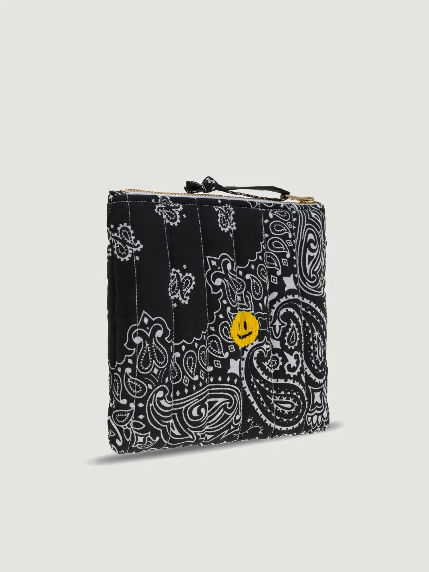 Mini Pochette Zippée Matelassée - HAPPY FACE - All Black - Image 3